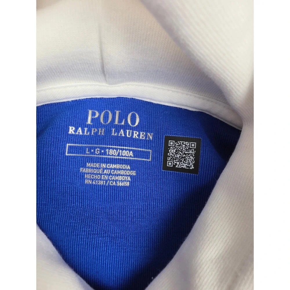 Polo Ralph Lauren Double Knit Hoodie Mens L Blue Colorblock Big Logo Sweatshirt